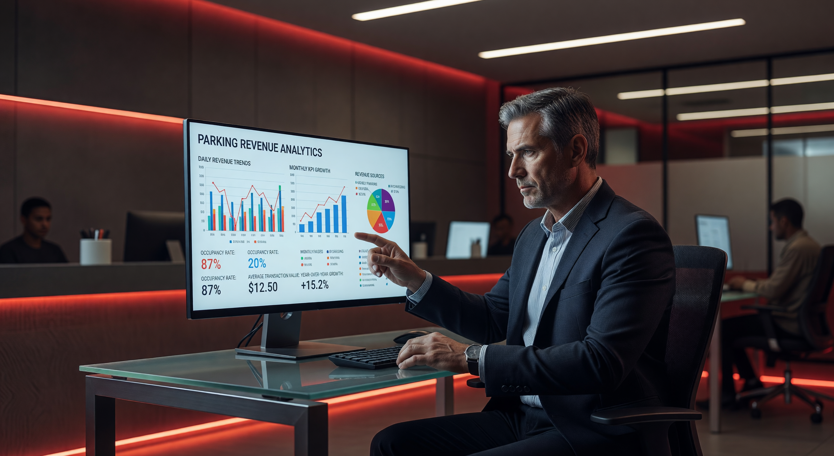 Parking revenue KPI dashboard with analytics charts
